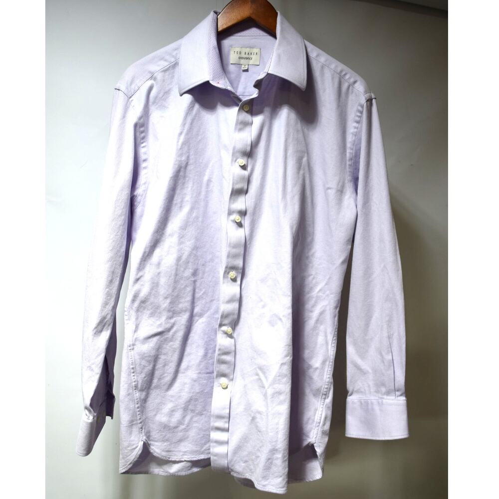 Ted Baker Endurance Men's Lavender Textured Long Sleeve Dress Shirt Large